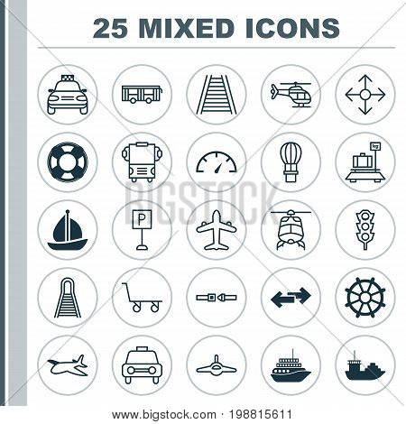 Transport Icons Set. Collection Of Speed Checker, Flight Vehicle, Navigation Arrows And Other Elements