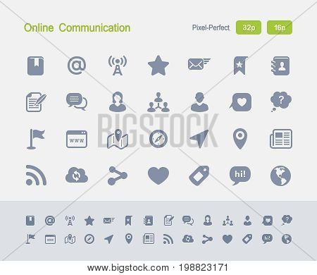 Online Communication - Granite Icons

A set of 28 professional, pixel-perfect vector icons designed on a 32x32 pixel grid and redesigned on a 16x16 pixel grid for very small sizes.