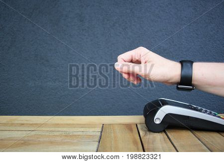 Contactless Payment Smartwatch Watch Pdq Nfc Background With Copy Space