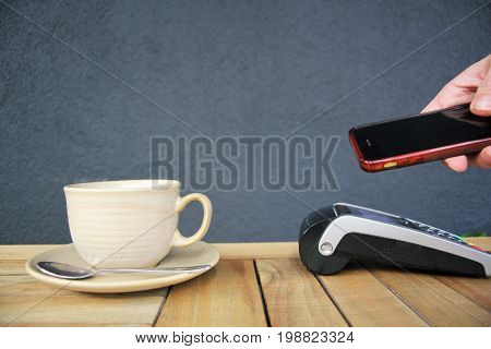 Contactless Payment Smartphone Phone Pdq Nfc Background With Copy Space