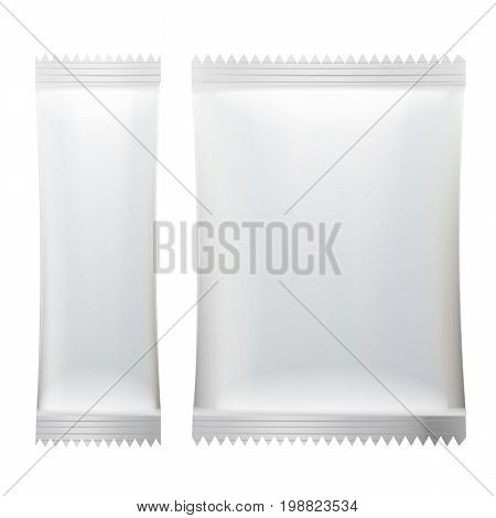Sachet Vector. White Blank Of Stick Sachet Packaging. Sachets For Medicines. Good For Package Design. Realistic Isolated Illustration