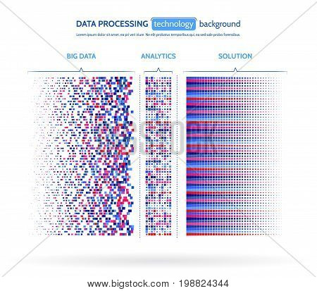 Big data visualization. Information analytics concept. Abstract stream information. Filtering machine algorithms. Sorting binary code. Vector technology background.