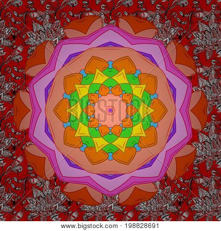 Mandala On Colored Background. Spiritual And Ritual Symbol Of Islam Arabic Indian Religions. Vector 