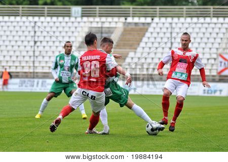 KAPOSVÁR, Maďarsko - 20. května: Vukadinovic (88) a Balázs (2 R) v akci na maďarský národní Ch