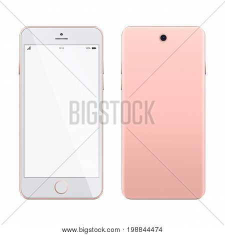 Pink smartphone mockup on white background. Realistic white smartphone isolated on white background.
