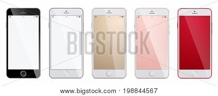 New realistic smartphones set mockups isolated on white background. Realistic, modern, mobile smart phone collection on isolated background. High Detailed Realistic Smartphone with Blank Screen