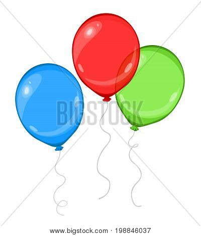 Three colorful cartoon flying balloons - vector illustration
