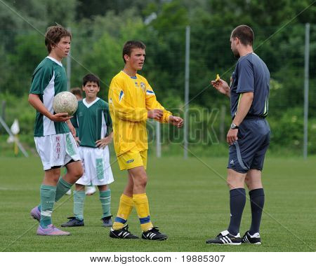 KAPOSVAR, HUNGARY - JUNE 5: Laszlo Radak (referee) in action at the Hungarian National Championship under 15 game Kaposvari Rakoczi vs. Siofok B. June 5, 2010 in Kaposvar, Hungary.