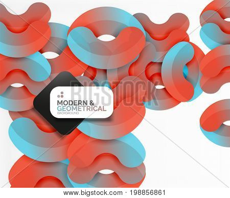 Abstract color geometric round shapes on white - elements with shadow, colorful composition