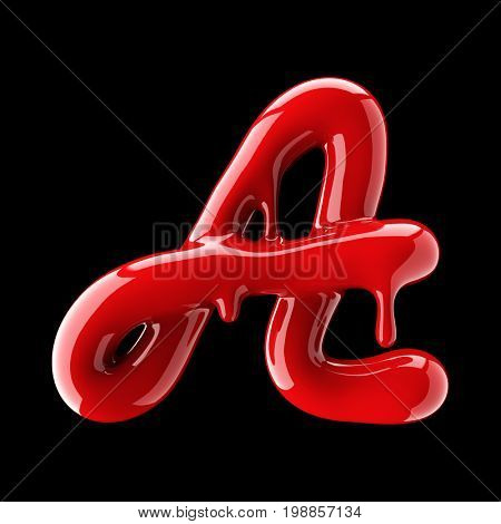 Leaky red alphabet on black background. Handwritten cursive letter A. 3d rendering