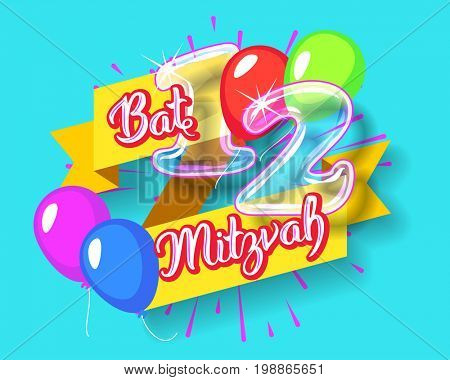 Bar Mitzvah party invitation, congratulation card. Holiday of coming of age Jewish rituals.