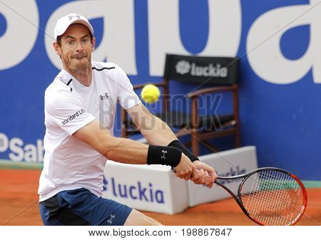 BARCELONA, SPAIN - APRIL, 27: British tennis player Andrew Murray in action during a match of Barcelona tennis tournament Conde de Godo on April 27, 2017 in Barcelona Spain