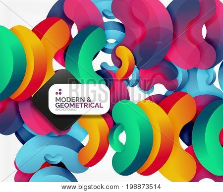 Abstract color geometric round shapes on white - elements with shadow, colorful composition