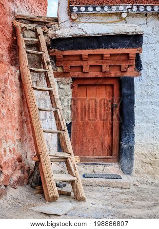Small courtyard at Diskit Buddhist monastery in Ladakh, India