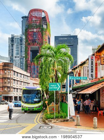 Scenic Street With Colonial Buildings At Duxton Hill, Singapore