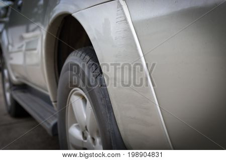 Vehicle Car Scratch Damage From Accident On Traffic Road