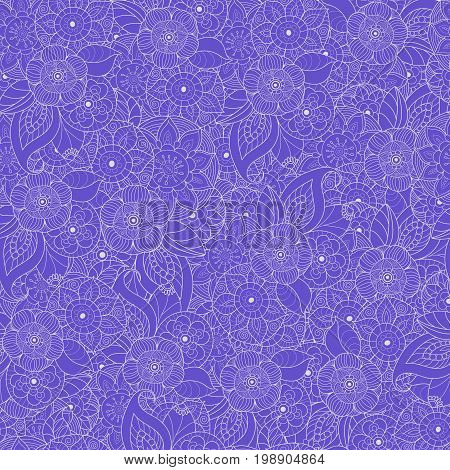 Seamless abstract hand-drawn waves pattern on a blue background