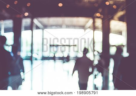 Blur Background,people Walking At Corridor In Convention Hall, Office Building Hall Way Background