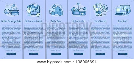 Currencies Vertical Banner Concept | Set of great vertical banner flat design illustration concepts for currency, business, finance and much more.