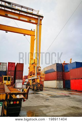 Rubber Tried Gantry Cranes (RTG) At Industrial Port