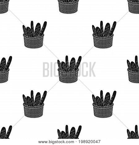Basket of baguette icon in black design isolated on white background. France country symbol stock vector illustration.
