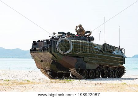 Heavy artillery tank on military at war