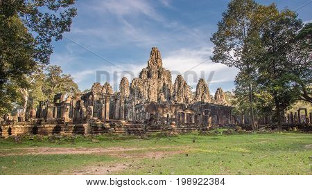 Bayon temple. the ancient stone temple. Bayon is one of the UNESCO world heritage at AnPrasat Bayon temple Angkor Thom is popular tourist attraction in Siem reap Cambodiagkor in Cambodia