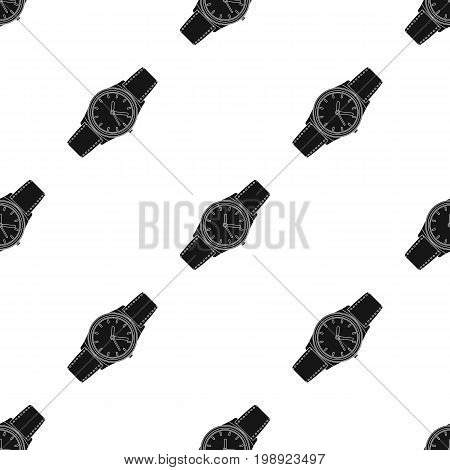 Classic wrist watch icon in black design isolated on white background. Hipster style symbol stock vector illustration.