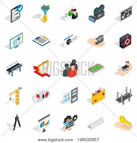 Interface icons set. Isometric set of 25 interface vector icons for web isolated on white background