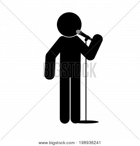 stick man say into microphone vector icon