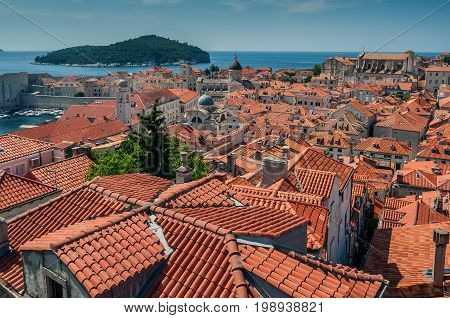 Dubrovnik city in southern Croatia
Distinctive terracotta roof tiles of the old town section of Dubrovnik in southern Croatia on the Adriatic Sea.