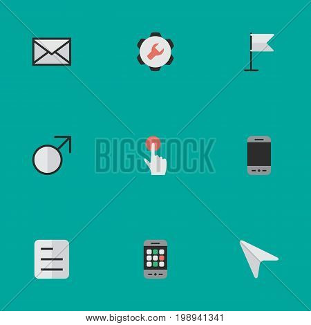 Elements Settings, Document, Mars Sign And Other Synonyms Document, Smartphone And Pointer.  Vector Illustration Set Of Simple Design Icons.