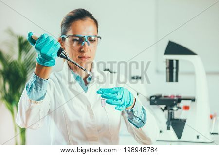 Scientist Researching In Laboratory, Toned Image, Selective Focus