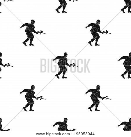 Paintball player icon in black design isolated on white background. Paintball symbol stock vector illustration.
