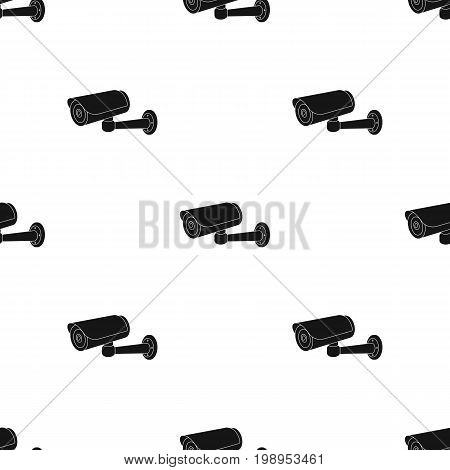 Security camera icon in black design isolated on white background. Parking zone symbol stock vector illustration.