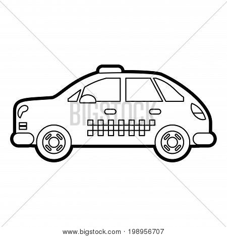 Flat line uncolored taxi cab over white background vector illustration