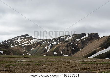 View on the beautifully colored mountain, volcano Blahnukur, Iceland.