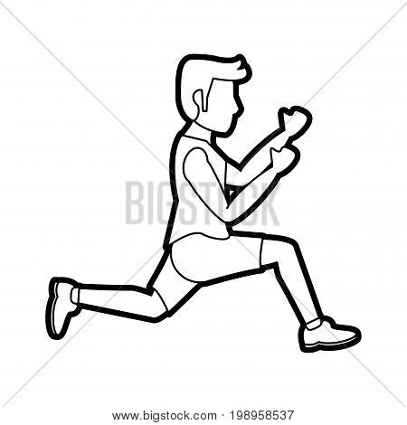 Flat line uncolored running man over white background vector illustration