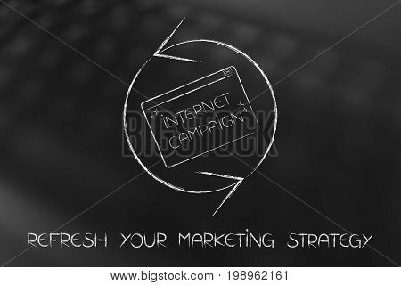 Refresh Symbol With Internet Campaign Pop-up, Marketing Strategy Reload