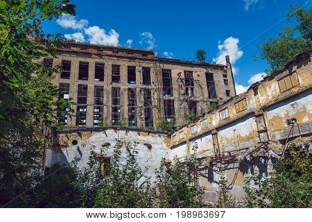 Demolished ruined abandoned factory buildings in Efremov, Russia