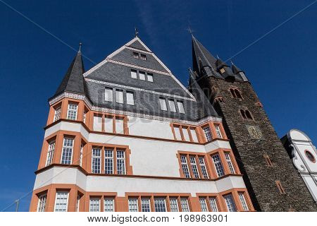 Historic houses fronts in Bernkastel-Kues on the Mosel.