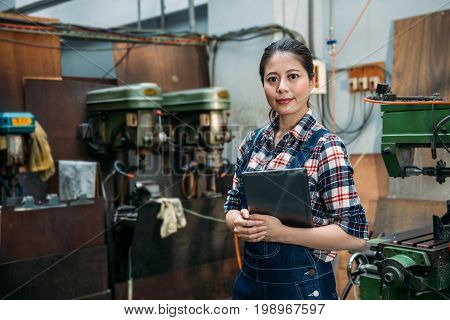 Factory Woman Holding Digital Tablet Computer