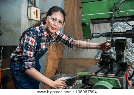 Components Factory Female Staff Wearing Goggles