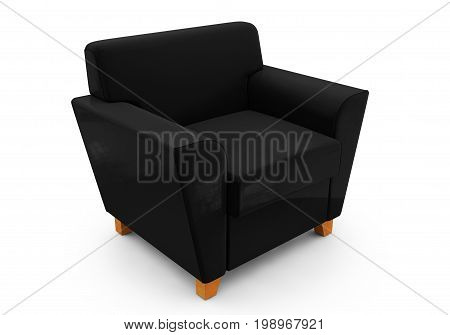Black modern armchair isolated on white background 3D rendering