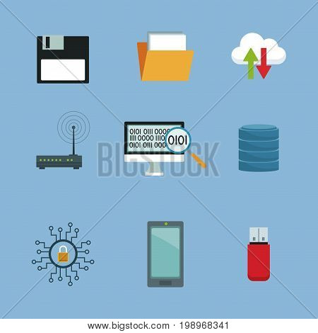 color background with set elements cloud storage and technology elements vector illustration