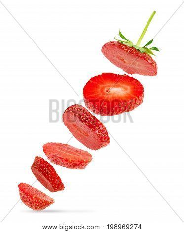 Perfectly cleaned sliced strawberry isolated on the white background with clipping path