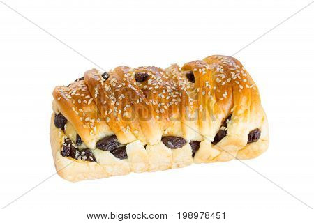 White Sesami And Raisins Bread On White Wood