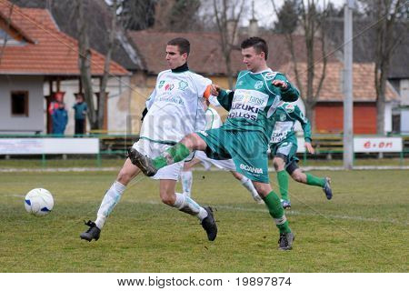 KAPOSVAR, Hongarije - 19 maart: Arpad Horvath (R) in actie in het Hongaars nationaal kampioenschap und