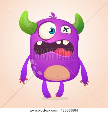 Surprised cute cartoon monster icon. Vector monster mascot. Halloween design for emblem or sticker