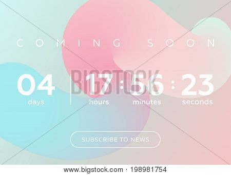 Vector Illustration of Countdown Timer. Digital Clock Design on Pastel Abstract Fluid Background. Futuristic Counter for Website Interface Wallpaper Application Game.